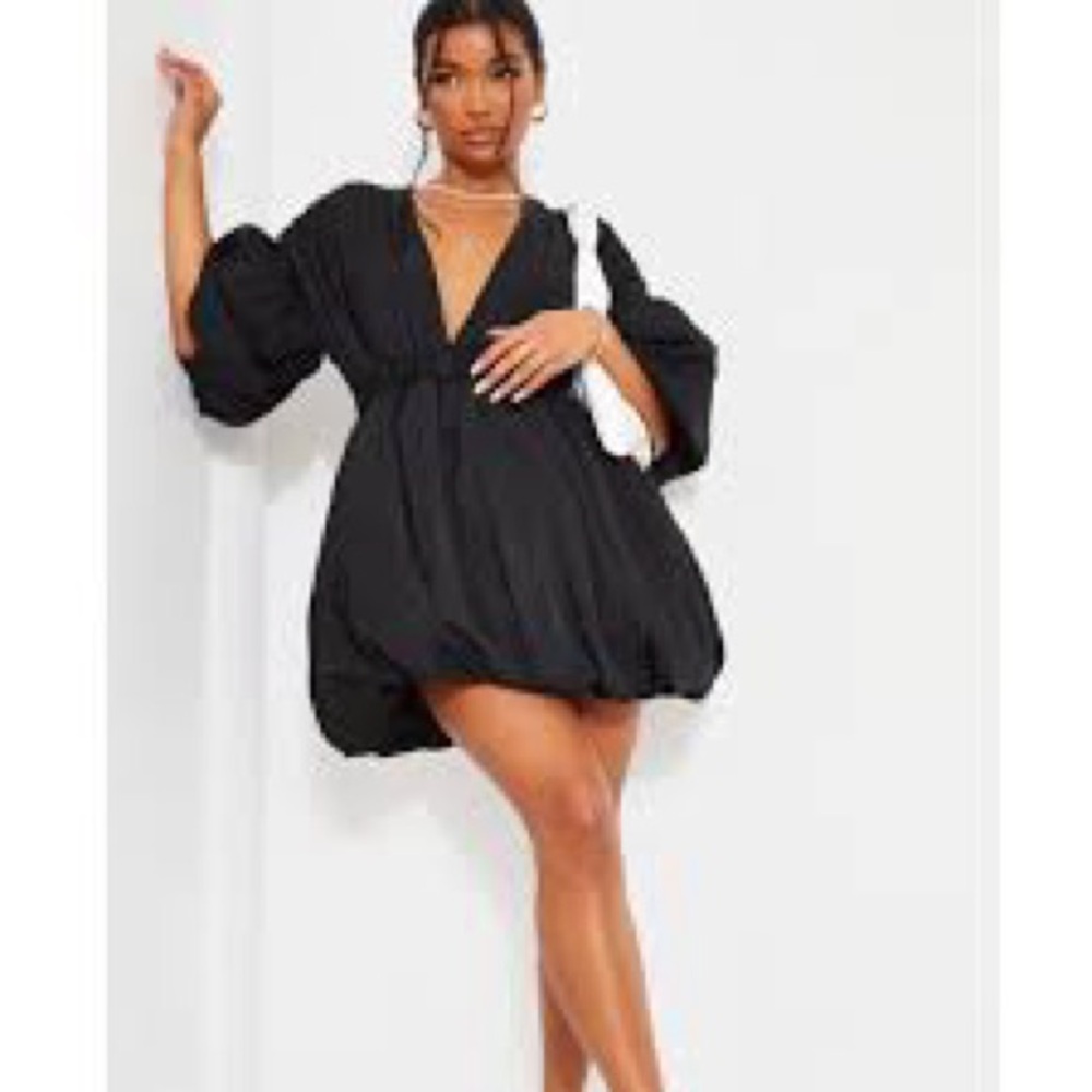 PLT Puff Sleeve Puffball Hem Mini Dress